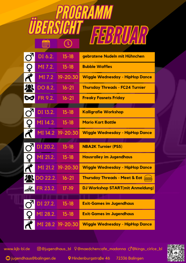 Programmübersicht Februar 2024 Jugendhaus Balingen